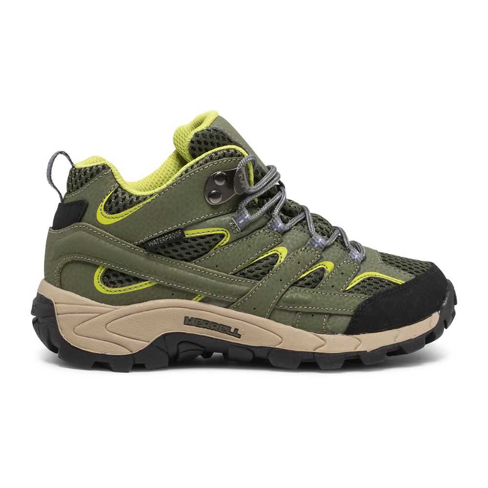 Green/Light Green Boys' Merrell Moab 2 Mid Waterproof Hiking Boots | Dubai-6125039