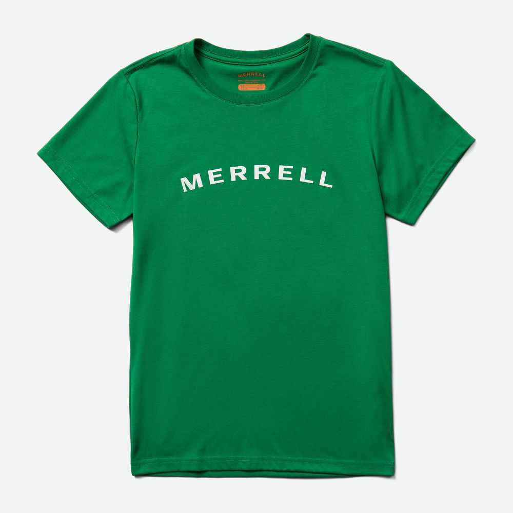 Green Women's Merrell Wordmark T Shirts | Dubai-9823051