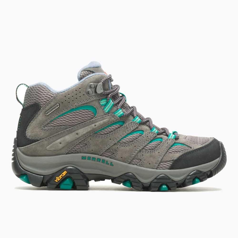 Grey/Turquoise Women's Merrell Moab 3 Mid Waterproof Hiking Boots | Dubai-6974128