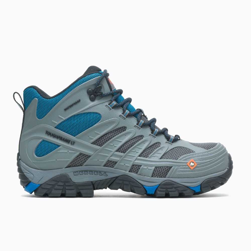 Light Grey/Royal Men's Merrell Moab Velocity Mid Waterproof Carbon Fiber Wide Width Work Boots | Dubai-0981372