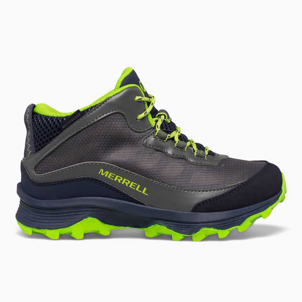 Navy/Grey/Light Green Boys' Merrell Moab Speed Mid Waterproof Waterproof Boots | Dubai-4916750